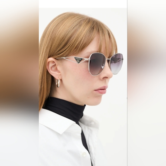 NWT Prada Women's Sunglasses SPR 57YS Silver Grey Gradient Steel Italy 57-18-140 - Picture 7 of 16